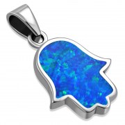 Synthetic Opal Hamsa Silver Pendant, p690
